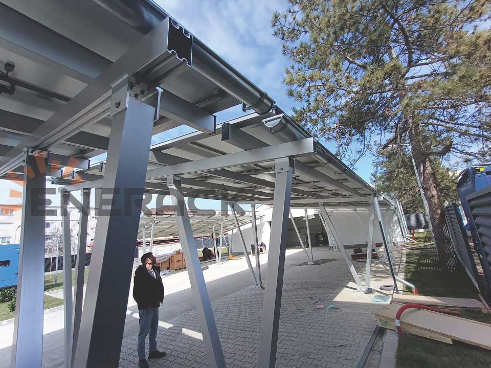 65KW водоустойчива система за монтаж на слънчева енергия в навес за автомобили в Румъния